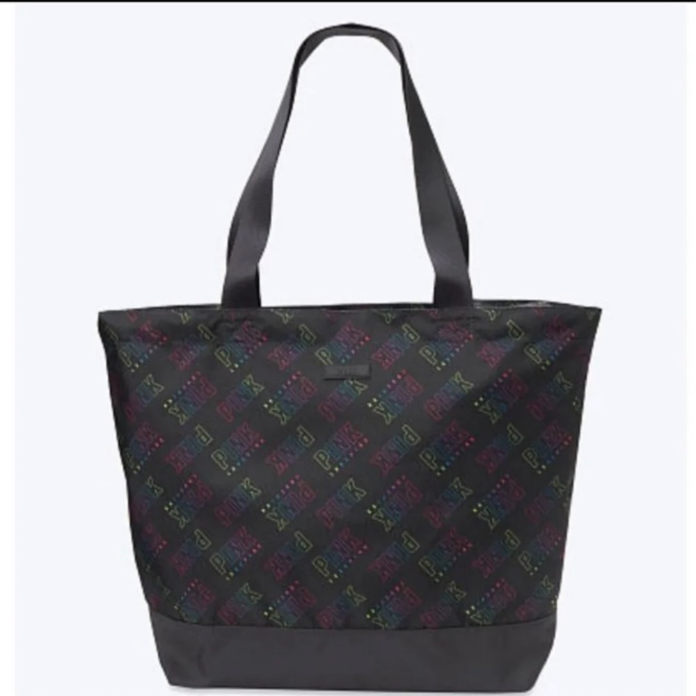 NWT VS PINK Black Rainbow Logo Tote